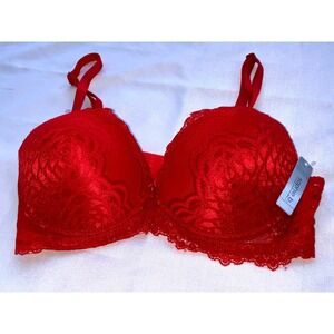 NWT Sophie B. Intimates Lace Bra Push Up Adjustable Straps Cleavage Red 36B